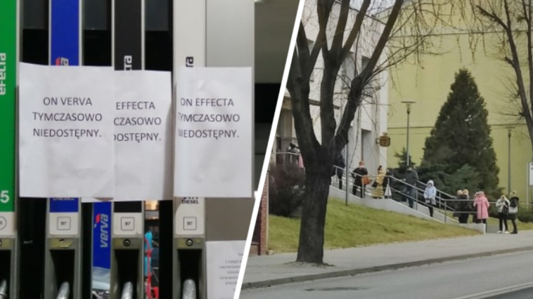 kolejki na stacjach beznynowych brak pieniędzy w bankomatach